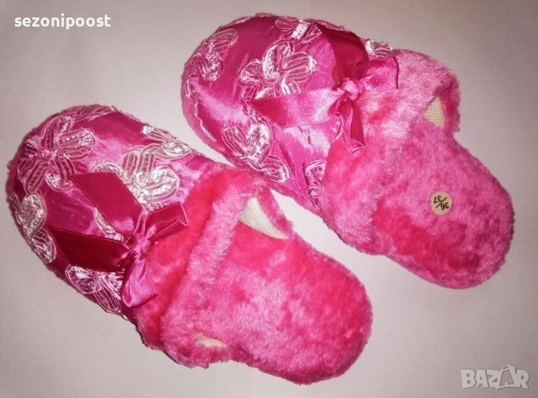 💕ПРОМОЦИЯ-Дамски чисто нови красиви и топли пантофки с пух в ярко розово-номер 36,37 💕💕💕, снимка 1