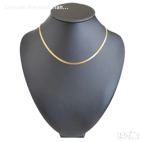 Верижка „Skyrim“ – Стоманена огърлица тип змийска верига 3мм, 40см, стоманен и златист цвят, снимка 1