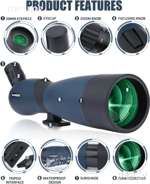 Супер мощен монокъл BOSSDUN 25-75X70:, снимка 1