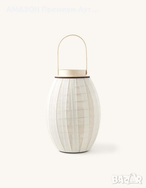Фенер Bamboo Nature - вятърна светлина - бамбук- мръсно бяло - декорация за хол - 40 см височина, снимка 1