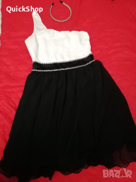 Черно-бяла рокля с подарък диадема, снимка 1
