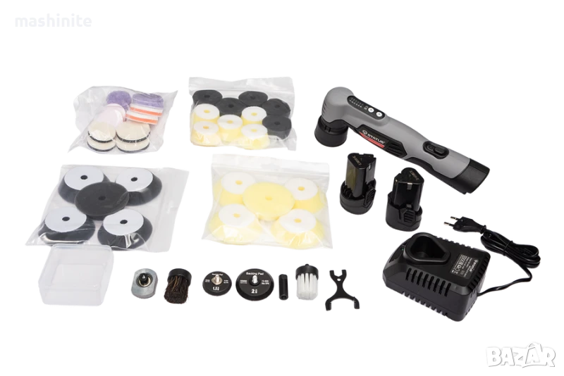 Акумулаторна полирмашина ексцентър-ротационно движение мини - комплект с аксесоари за полиране профе, снимка 1