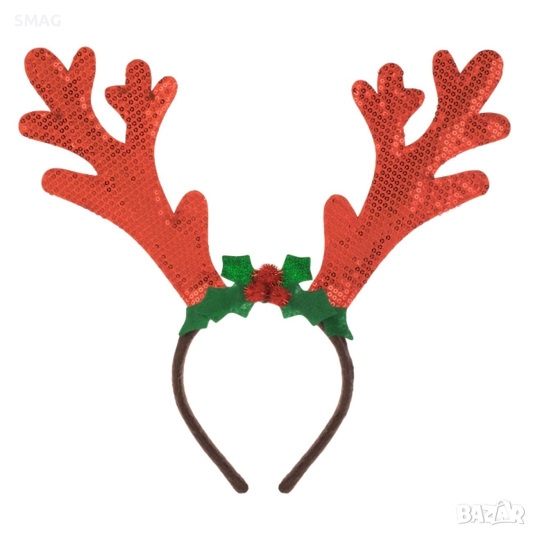 Коледна диадема с рога, червено-златни плодчета_1242797, снимка 1