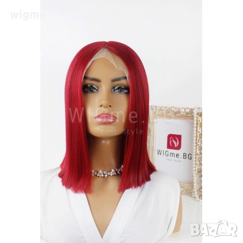 Къса права червена лейс фронт перука Лина, снимка 1