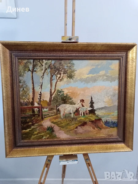 Стара картина маслени и бои върху твърда повърхност, снимка 1