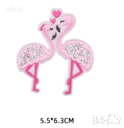 2 Фламинго апликация с пайети за дреха дрехи самозалепваща се, снимка 1