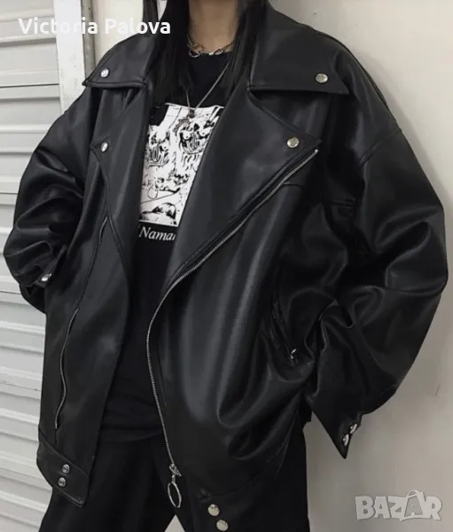 Прекрасно скъпо кожено яке тип байкърско с диагонален цип, снимка 1