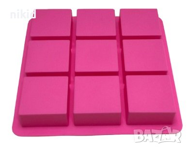 9 квадрата квадрати квадрат силиконов молд форма форми калъп за сапун гипс свещ кексчета мъфини мус, снимка 1