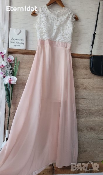 Официална рокля бяло и розово, снимка 1