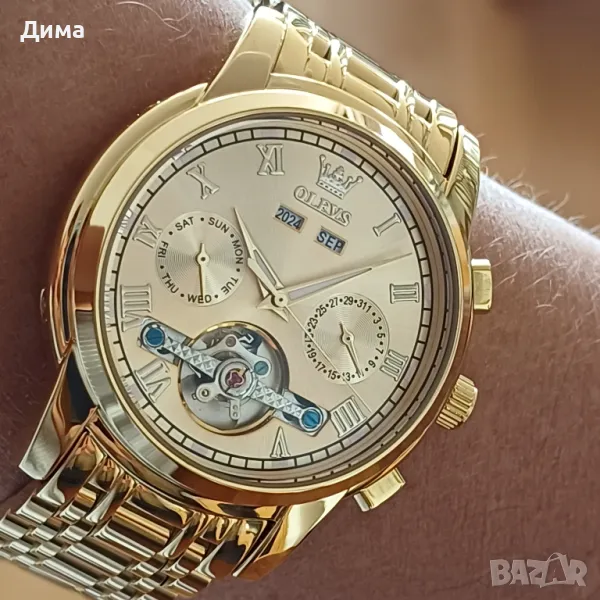 Olevs Автоматик, Дисплей Скелетон, HD Светещ, 3 АТМ, Прозрачен гръб, Мултифункционален, Календар, снимка 1