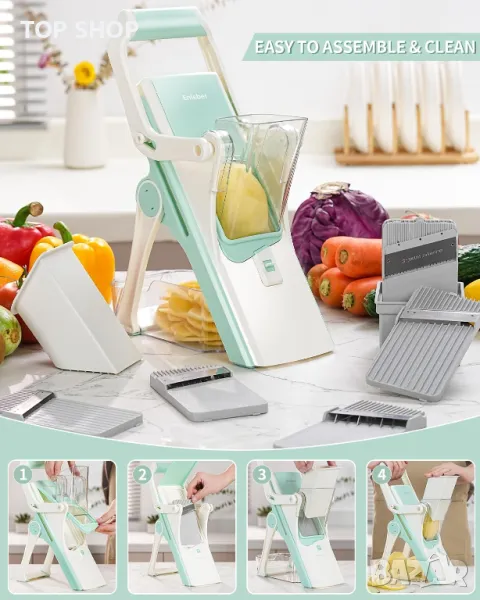 Mandoline Slicer 6 в 1 регулируема многофункционална резачка за зеленчуци с контейнер, бяла, снимка 1