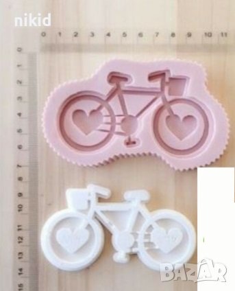 велосипед колело със сърце силиконов молд форма калъп фондан шоколад гипс, снимка 1