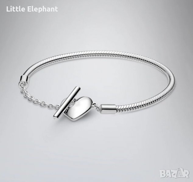 Сребърна гривна Пандора"Стрелата на Купидон"със сърце,змийска плетка,17 см/нова, снимка 1