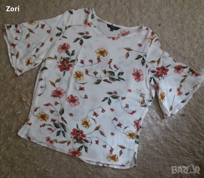 Бяла риза/блуза на цветя с намачкан ефект , снимка 1