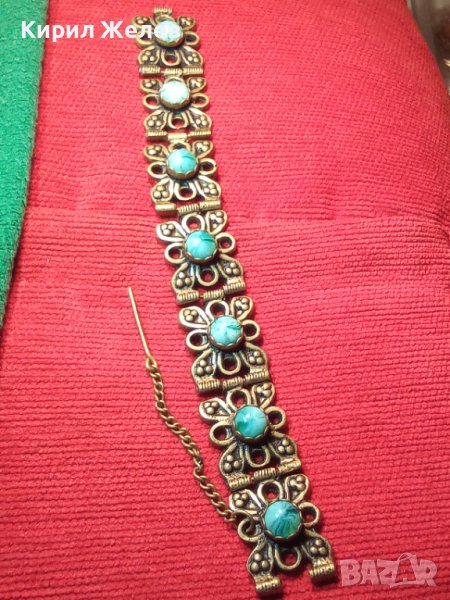 ВЪЗРОЖДЕНСКА БРОНЗОВА ЕТНО ГРИВНА с НАТУРАЛНИ ШЛИФОВАНИ СКЪПОЦЕННИ КАМЪНИ ТУРМАЛИН МАЙСТОРСКА 23471, снимка 1