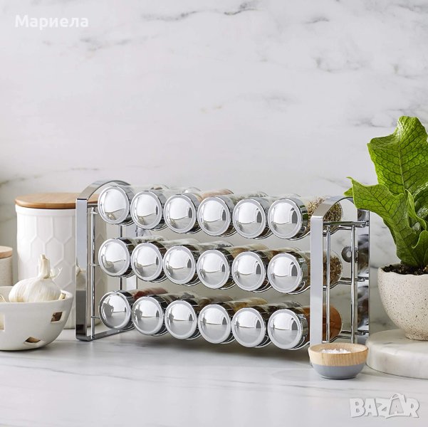 Сет за подправки с метална стойка , Amazon Basics Сет за подправки 18 канистерчета, снимка 1