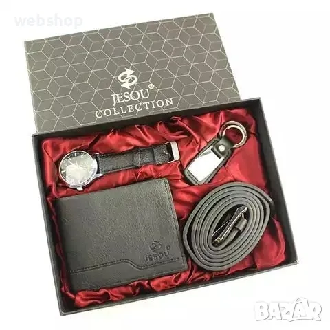 Луксозен мъжки подаръчен комплект JESOU COLLECTION - Часовник, Колан, Ключодържател, Портфейл, снимка 1