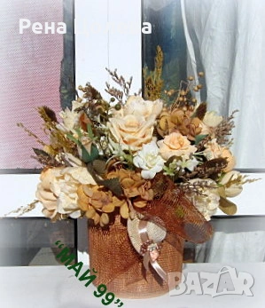 Икебана с рози и сухи треви, снимка 1