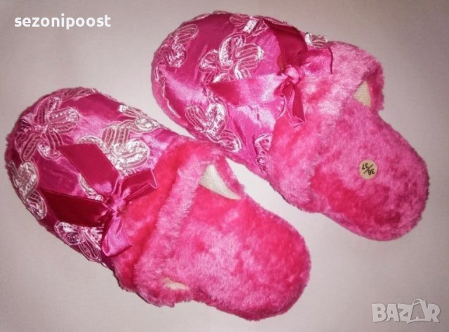 💕ПРОМОЦИЯ-Дамски чисто нови красиви и топли пантофки с пух в ярко розово-номер 36,37 💕💕💕