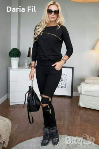 Черен екип с ципове, снимка 1