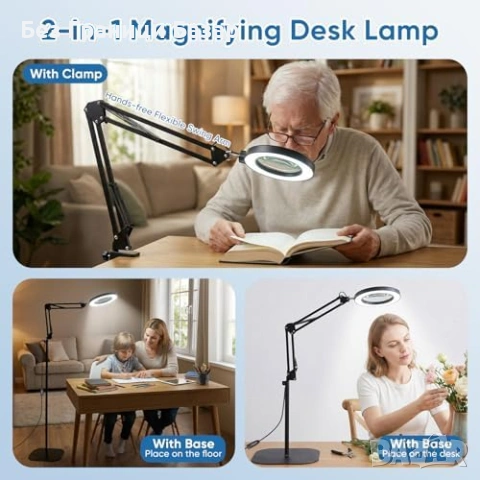 Нова Лупа 10X с LED светлина стойка щипка 3 режима 10 яркости USB гъвкаво рамо, снимка 5 - Други стоки за дома - 54195344