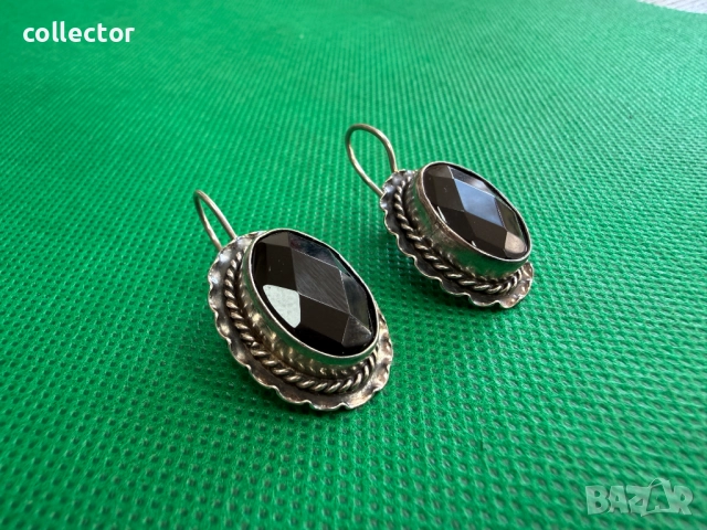 Ръчно изработени сребърни обеци с черен оникс. №7717, снимка 2 - Обеци - 52739026
