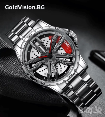 BINBOND Wheel Silver Red – мъжки спортен часовник с въртяща джанта, снимка 2 - Мъжки - 54247940