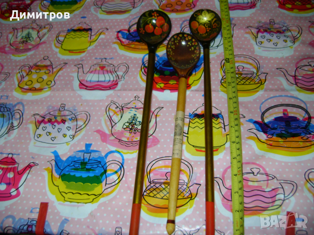 Големи дървени лъжици СССР ръчно рисувани, снимка 2 - Антикварни и старинни предмети - 44616320