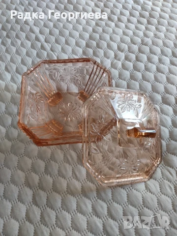 Стъклена бонбониера от 50-те, снимка 5 - Антикварни и старинни предмети - 51400717