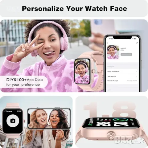 Смарт часовник Fitpolo за жени, 1,8" сензорен екран, Bluetooth разговори, вградена Alexa,розов, снимка 7 - Смарт часовници - 47895657