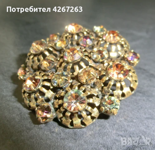 Старинна брошка с кристали Аурора Бореалис, снимка 7 - Други - 50987143