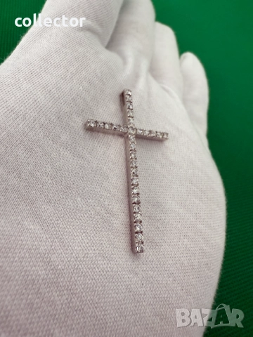 Сребърно кръстче с циркони. №7632, снимка 2 - Антикварни и старинни предмети - 52481572