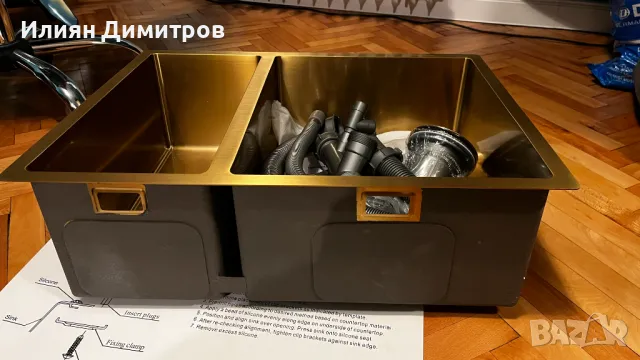 Кухненска мивка Lusso Cubo Brushed Gold Undermount 1.5 Kitchen Sink, снимка 4 - Други - 48213949