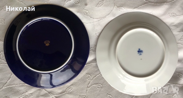 Порцеланови чинии син кобалт, декорирани с 22К злато, Хихон / Gijon и Прага, с поставки, нови, лот, снимка 7 - Колекции - 36404475