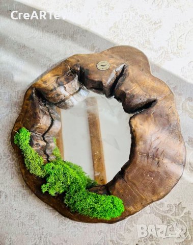 Огледало за баня От масивна дървесина и скандинавски мъх , снимка 2 - Огледала - 29214868