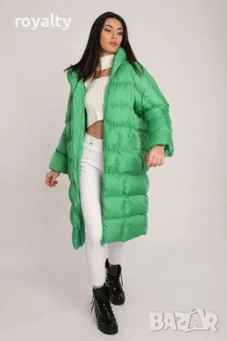 Зелено дамско дълго зимно яке , снимка 3 - Якета - 49179496