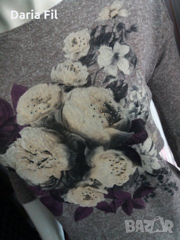 КРАСИВА блуза в меланжирани сиво-бежови цветове на цветя с кабсички, снимка 2 - Блузи с дълъг ръкав и пуловери - 30398495