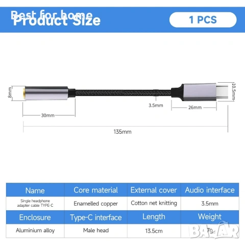 USB C Lightning към 3.5 мм жак за слушалки, USB C към AUX адаптер, съвместим със Samsung S22 Ultra, снимка 5 - USB кабели - 54190085