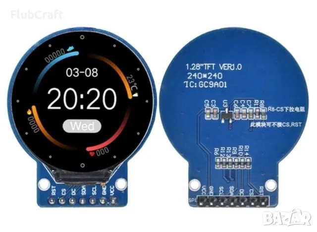 Дисплей 1.28″, кръгъл, 240×240, цветен, IPS, GC9A01, снимка 1 - Друга електроника - 48629276