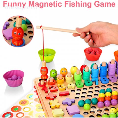 3585 Дървена мозайка с мъниста,рибки,цифри и геометрични фигури, снимка 10 - Образователни игри - 37742739