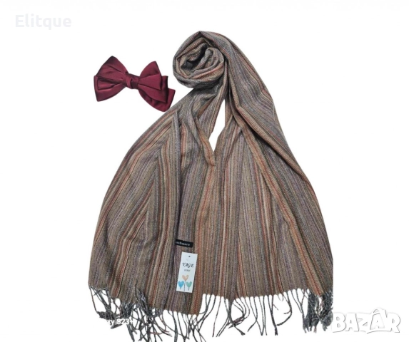 Стилен мек шал за мъже с тънки ивици, контрастен цвят