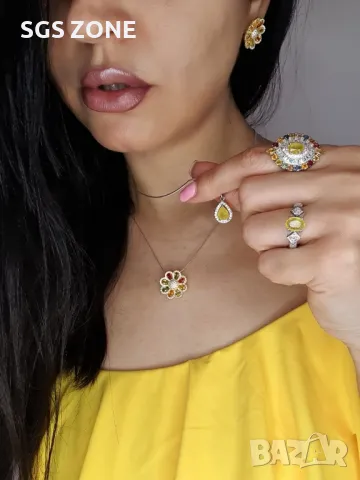 Сребърни Обеци в Златно Покритие с Мулти Сапфири💥, снимка 2 - Обеци - 49917320