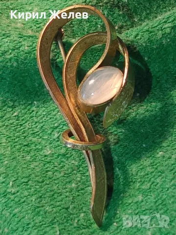 СТАРА РЕТРО АРТ ПОЗЛАТЕНА МЕДНА БРОШКА ЦВЕТЕ с МАРКИРОВКА AMERIKANA A+B и ШЛИФОВАН ЛУНЕН КАМЪК 45605, снимка 17 - Антикварни и старинни предмети - 46231977