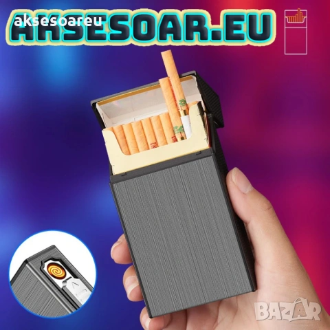 Нова табакера кутия за 20 цигари с водоустойчива и влагоустойчива електронна запалка от волфрамова, снимка 9 - Табакери - 53122423