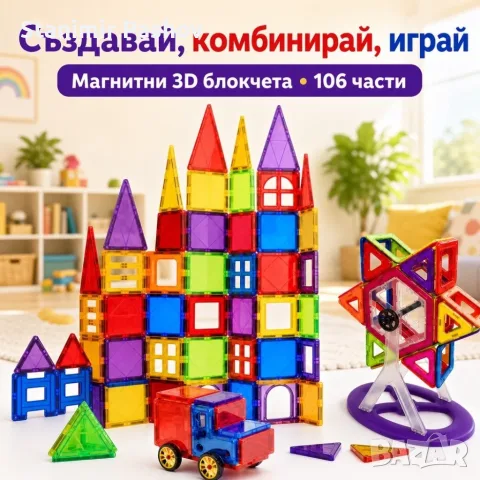 Магнитни 3D блокчета – комплект от 106 части