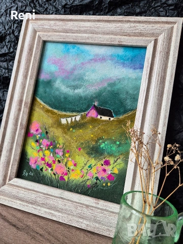 Пролет, пастелна картина, оригинал, снимка 3 - Картини - 53351338