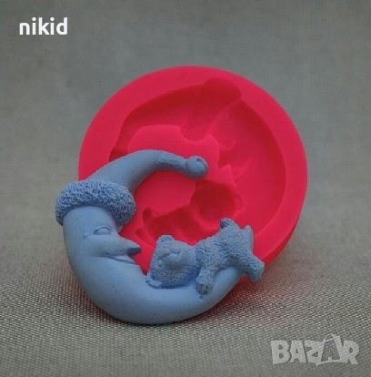 Мече спящо на луна силиконов молд форма фондан шоколад тесто гипс калъп украса, снимка 2 - Форми - 23258219