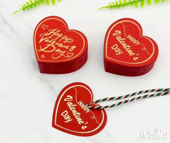 Happy Valentine Валентин 50 бр червени сърце сърца Тагове табелки етикети картонени ръчна изработка 