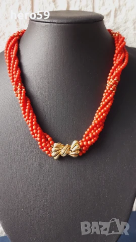 Златна стара огърлица-колие с натурални корали и златна закопчалка и златни топчета-90 бр.Злато 18к , снимка 5 - Колиета, медальони, синджири - 50662351