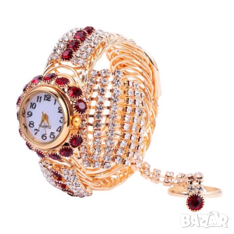 fashion 3v1 дамски часовник гривна и пръстен HOT SALE, снимка 3 - Дамски - 44446823